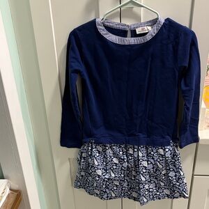 Vineyard Vines Navy Blue Long Sleeve sweater Top dress with Floral Skirt Hem